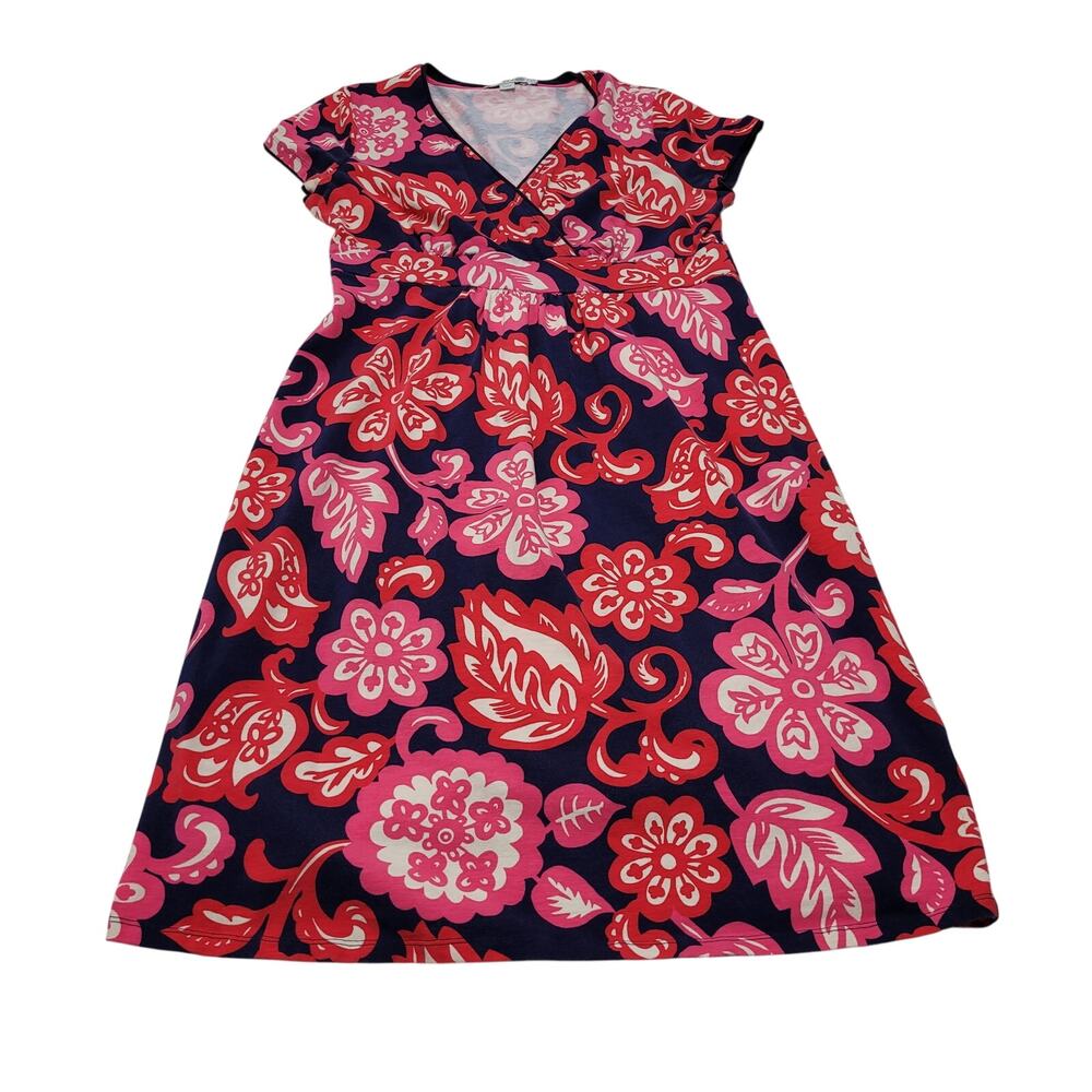 Boden floral jersey dress knee length navy pink stretch retro 10R